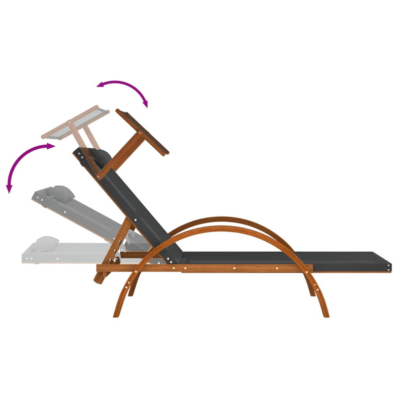 vidaXL Sun Lounger with Canopy Grey Textilene and Solid Wood Poplar