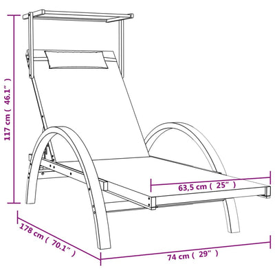 vidaXL Sun Lounger with Canopy Grey Textilene and Solid Wood Poplar