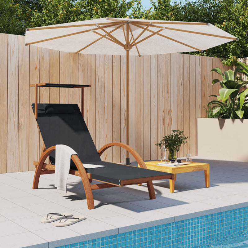 vidaXL Sun Lounger with Canopy Grey Textilene and Solid Wood Poplar