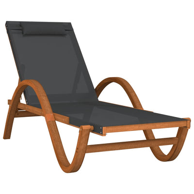 vidaXL Sun Lounger with Pillow Grey Textilene and Solid Wood Poplar