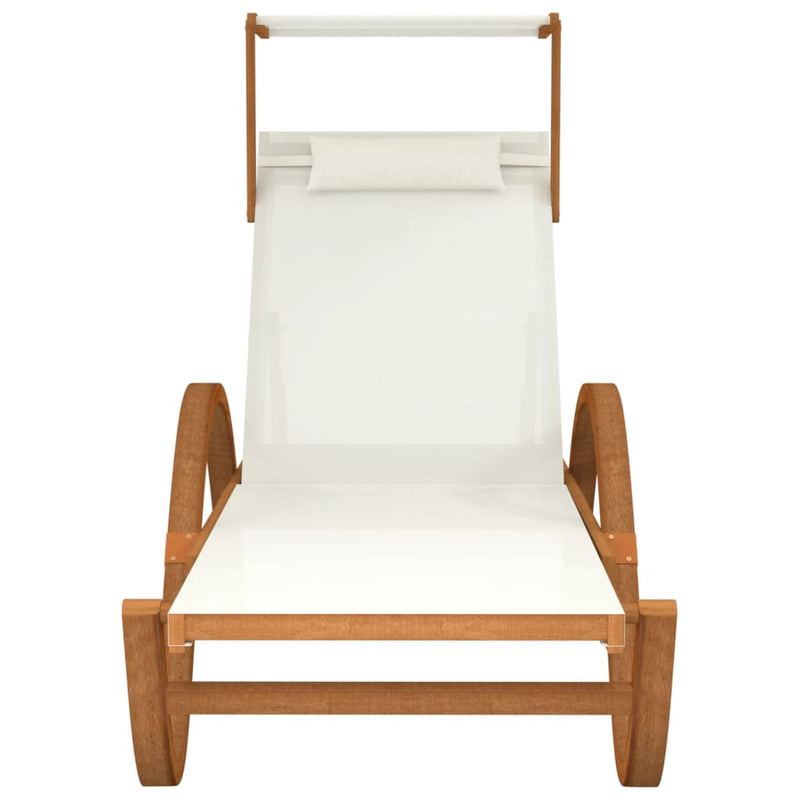 vidaXL Sun Lounger with Canopy Grey Textilene and Solid Wood Poplar