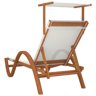 vidaXL Sun Lounger with Canopy Grey Textilene and Solid Wood Poplar