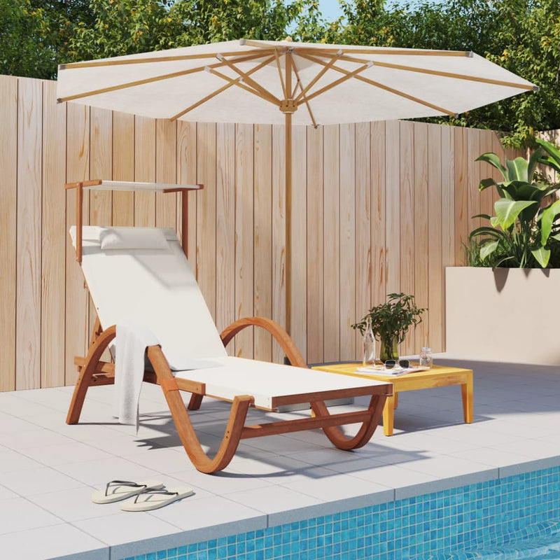 vidaXL Sun Lounger with Canopy Grey Textilene and Solid Wood Poplar