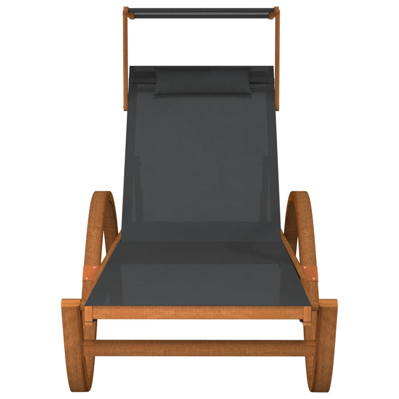 vidaXL Sun Lounger with Canopy Grey Textilene and Solid Wood Poplar