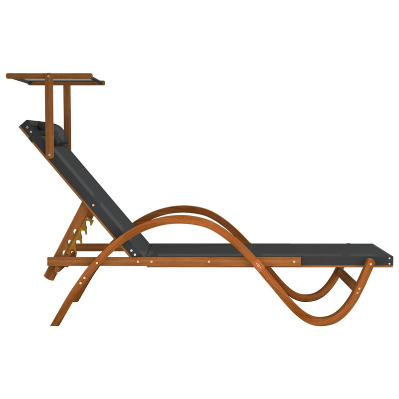 vidaXL Sun Lounger with Canopy Grey Textilene and Solid Wood Poplar