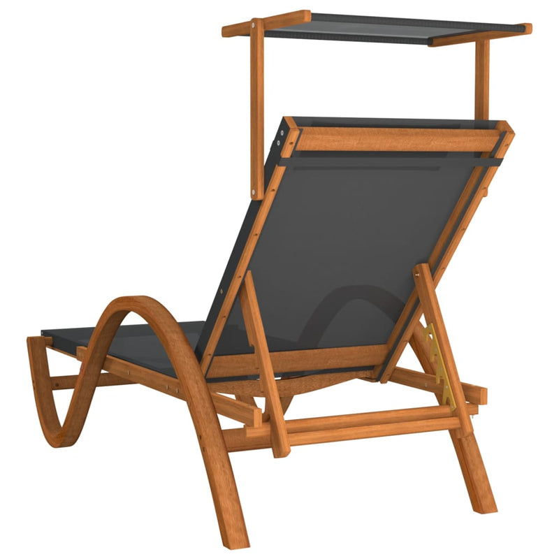 vidaXL Sun Lounger with Canopy Grey Textilene and Solid Wood Poplar