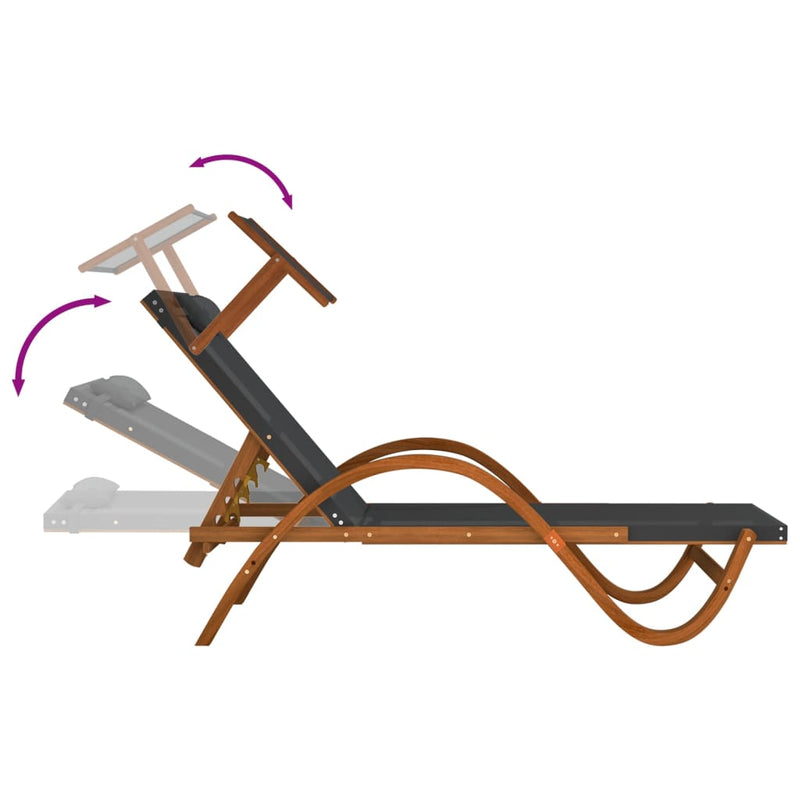 vidaXL Sun Lounger with Canopy Grey Textilene and Solid Wood Poplar