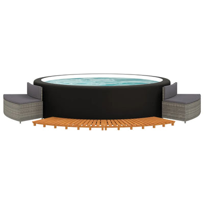 vidaXL Hot Tub Surround Grey Poly Rattan and Solid Wood Acacia