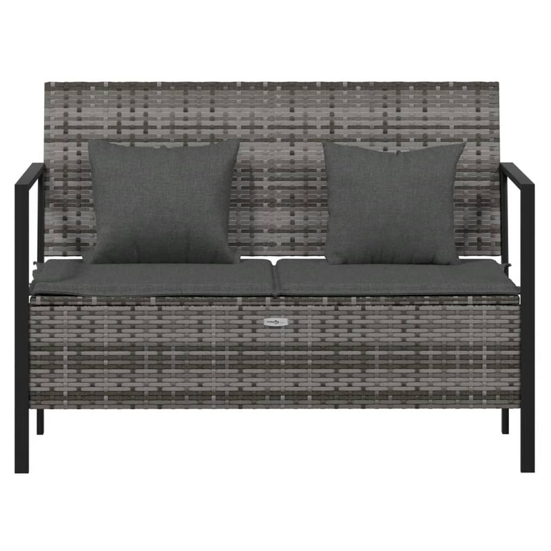 vidaXL 2-Seater Garden Bench with Cushions Black Poly Rattan