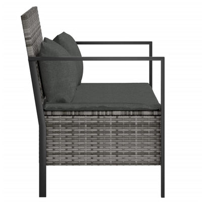 vidaXL 2-Seater Garden Bench with Cushions Black Poly Rattan