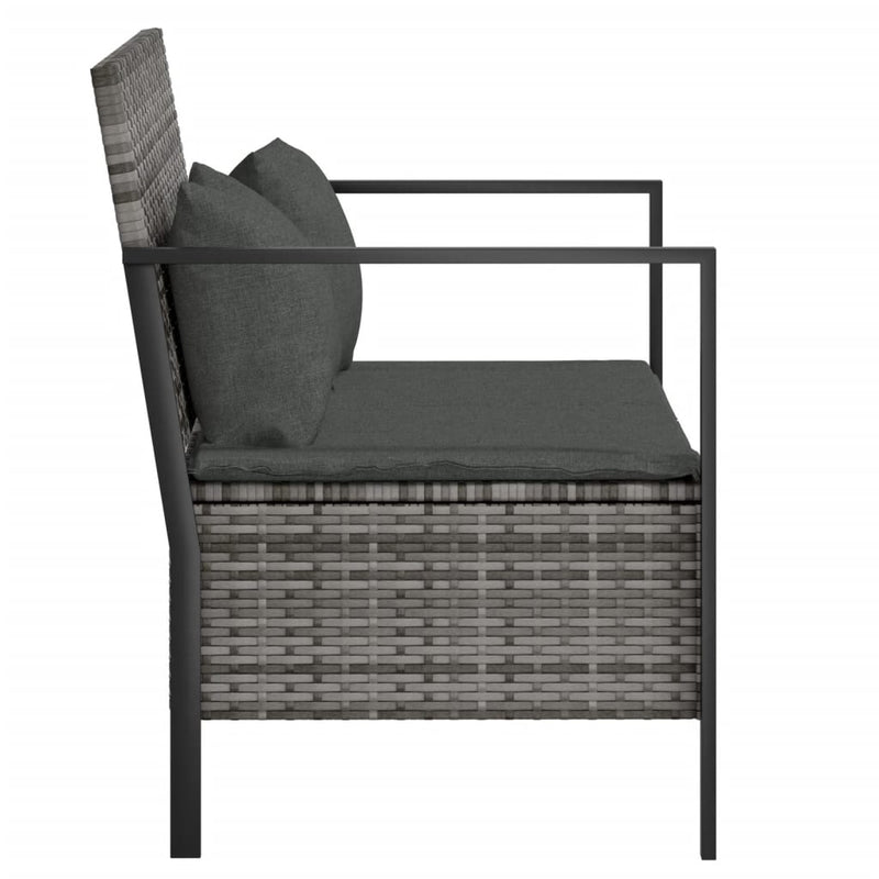 vidaXL 2-Seater Garden Bench with Cushions Black Poly Rattan