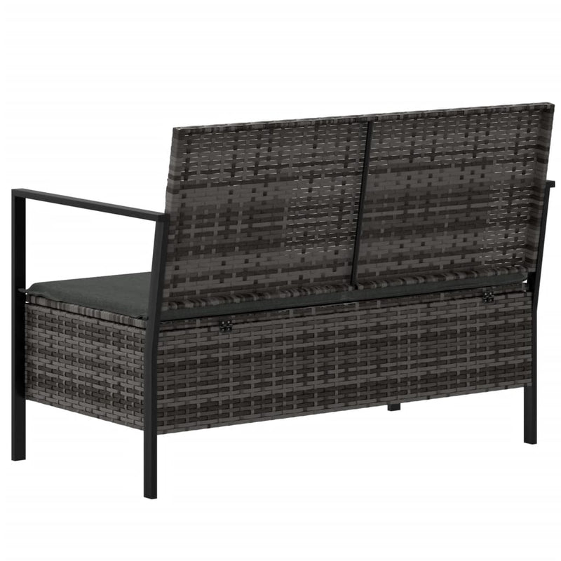 vidaXL 2-Seater Garden Bench with Cushions Black Poly Rattan