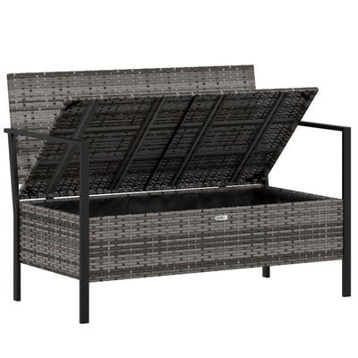 vidaXL 2-Seater Garden Bench with Cushions Black Poly Rattan