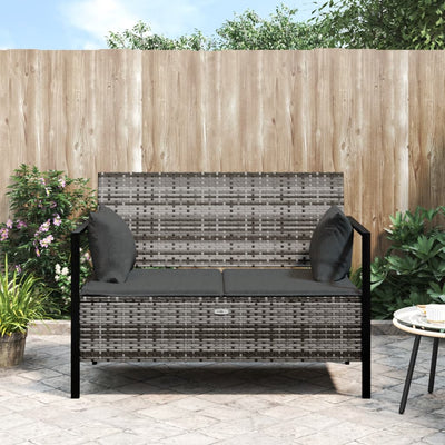 vidaXL 2-Seater Garden Bench with Cushions Black Poly Rattan