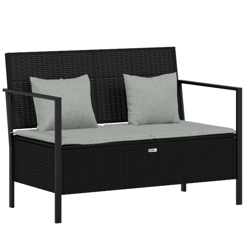 vidaXL 2-Seater Garden Bench with Cushions Black Poly Rattan