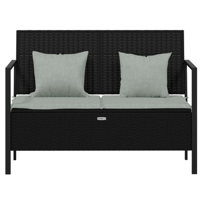 vidaXL 2-Seater Garden Bench with Cushions Black Poly Rattan