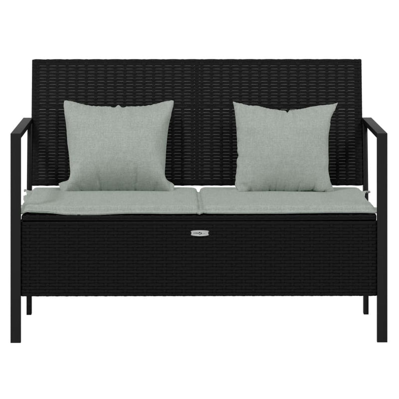 vidaXL 2-Seater Garden Bench with Cushions Black Poly Rattan