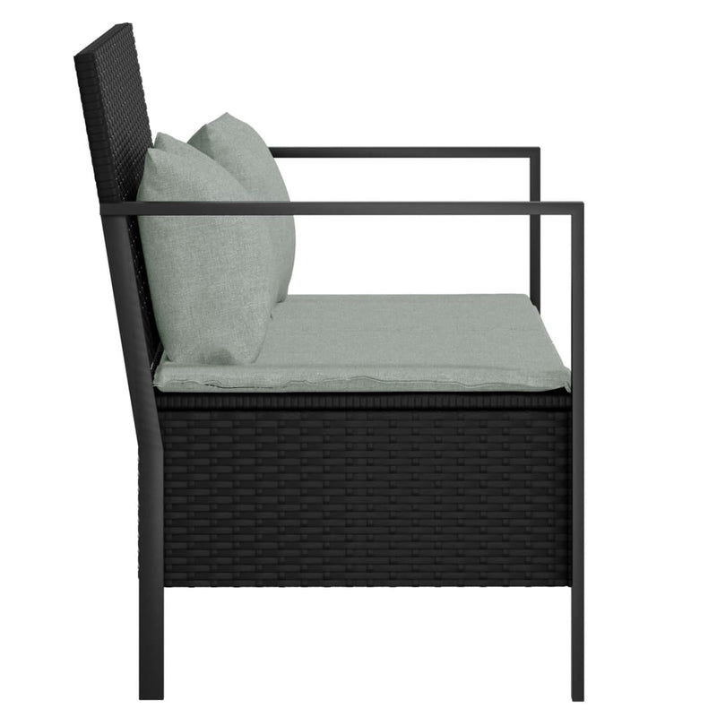 vidaXL 2-Seater Garden Bench with Cushions Black Poly Rattan