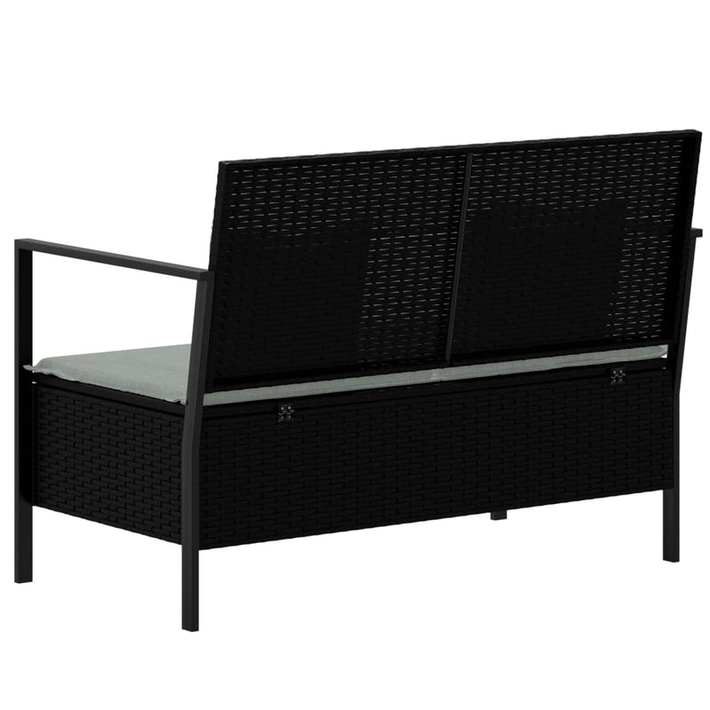 vidaXL 2-Seater Garden Bench with Cushions Black Poly Rattan