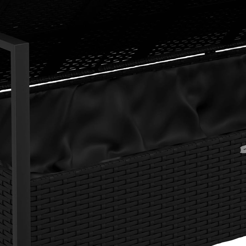 vidaXL 2-Seater Garden Bench with Cushions Black Poly Rattan