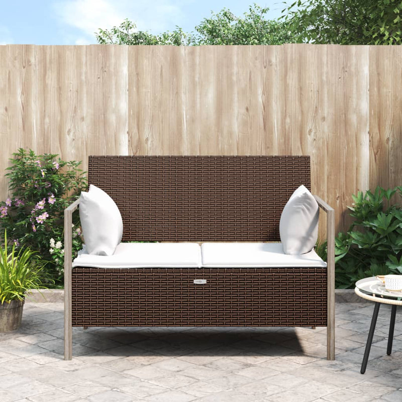 vidaXL 2-Seater Garden Bench with Cushions Black Poly Rattan