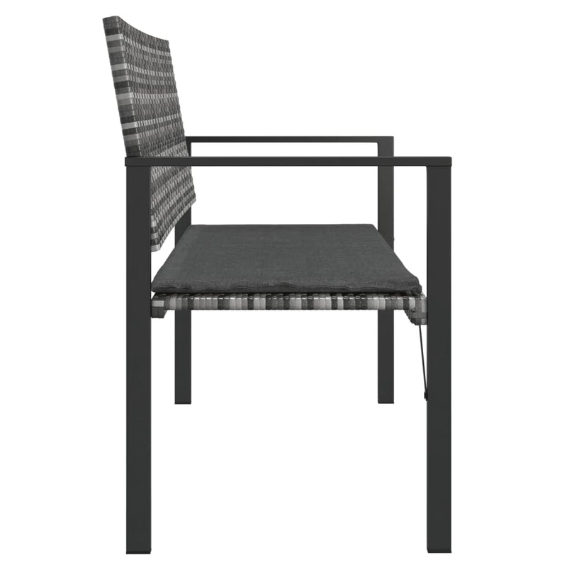 vidaXL 2-Seater Garden Bench with Cushion Black Poly Rattan