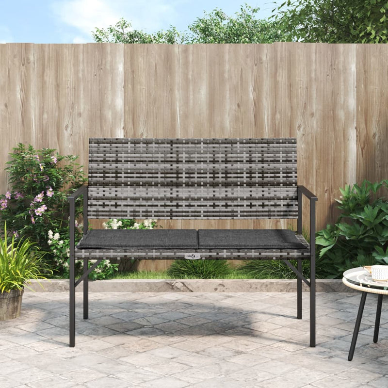 vidaXL 2-Seater Garden Bench with Cushion Black Poly Rattan