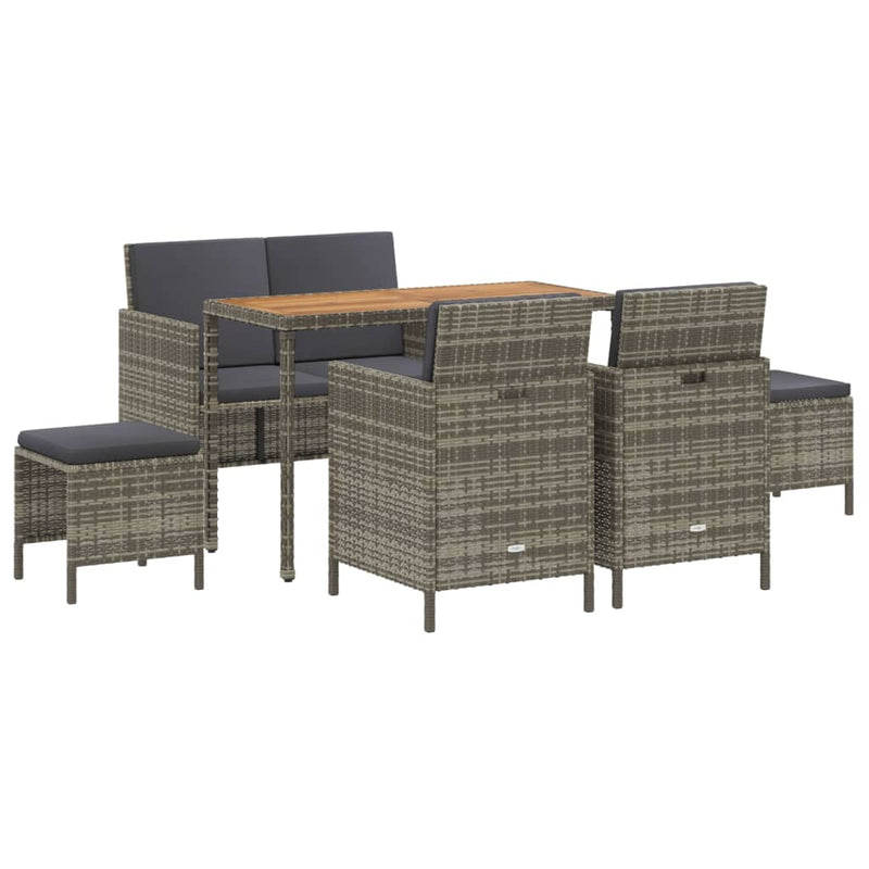 vidaXL 6 Piece Garden Dining Set with Cushions Black Poly Rattan