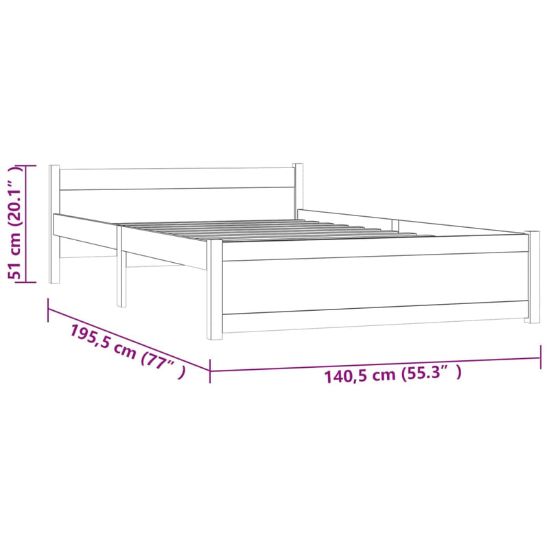 vidaXL Bed Frame 137x187 cm Double Solid Wood