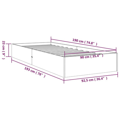 vidaXL Bed Frame White 92x187 cm Single Solid Wood