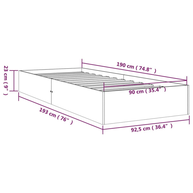 vidaXL Bed Frame White 92x187 cm Single Solid Wood