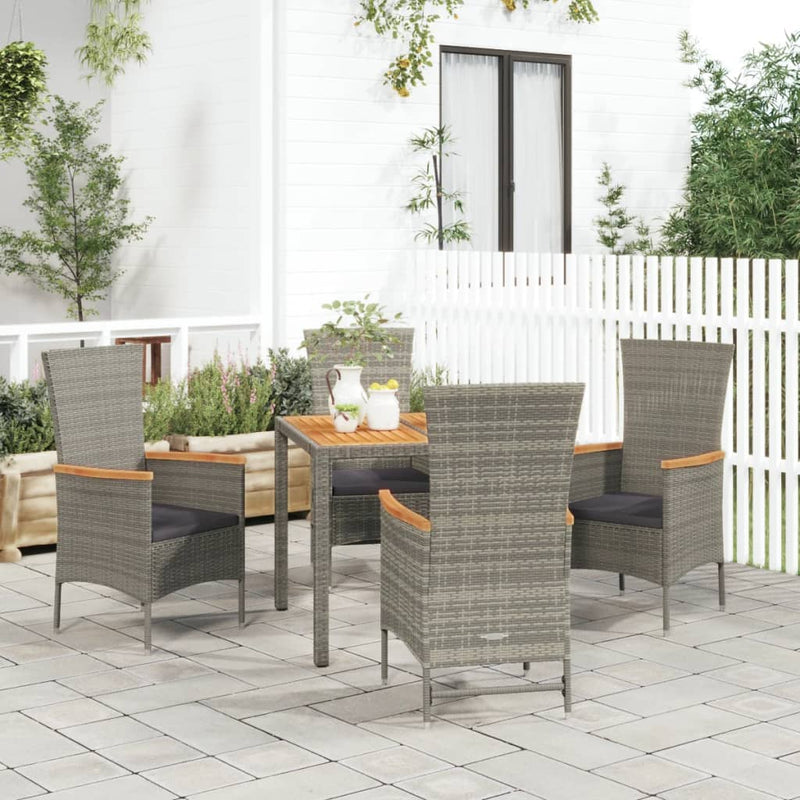 vidaXL 7 Piece Garden Dining Set with Cushions Grey Poly Rattan
