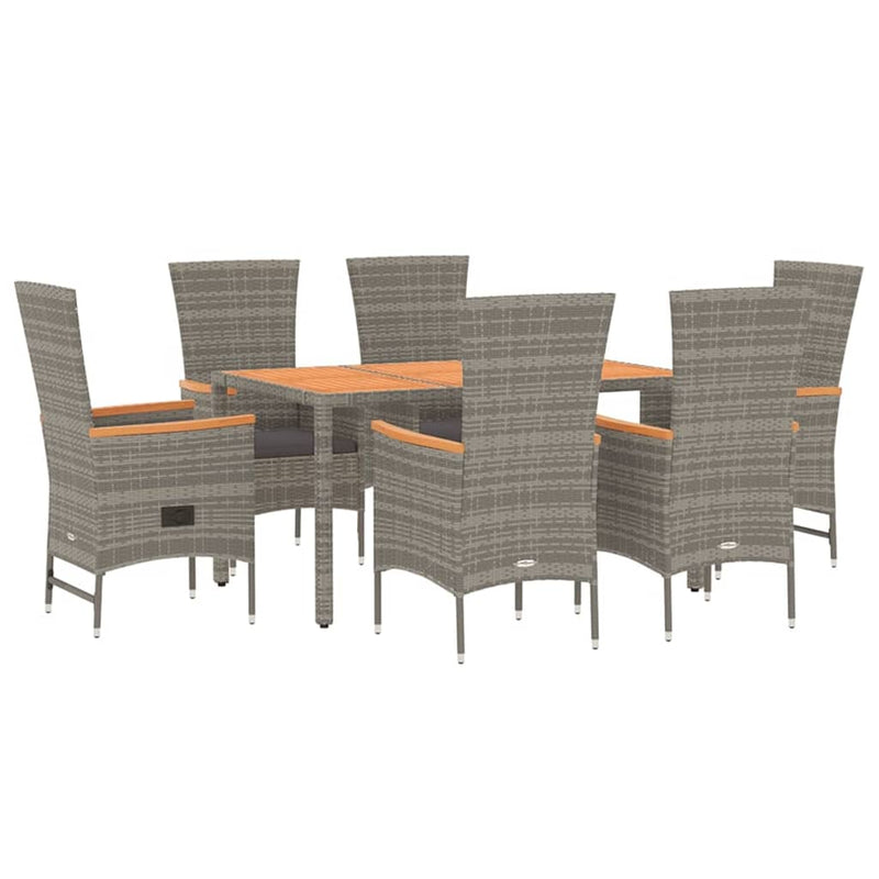 vidaXL 7 Piece Garden Dining Set with Cushions Grey Poly Rattan