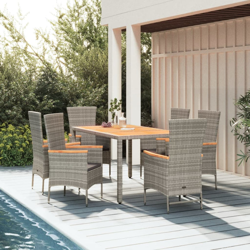 vidaXL 7 Piece Garden Dining Set with Cushions Grey Poly Rattan