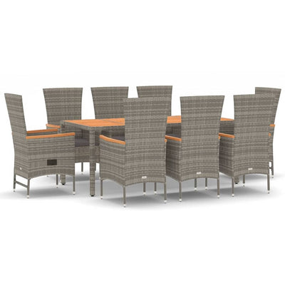 vidaXL 7 Piece Garden Dining Set with Cushions Grey Poly Rattan