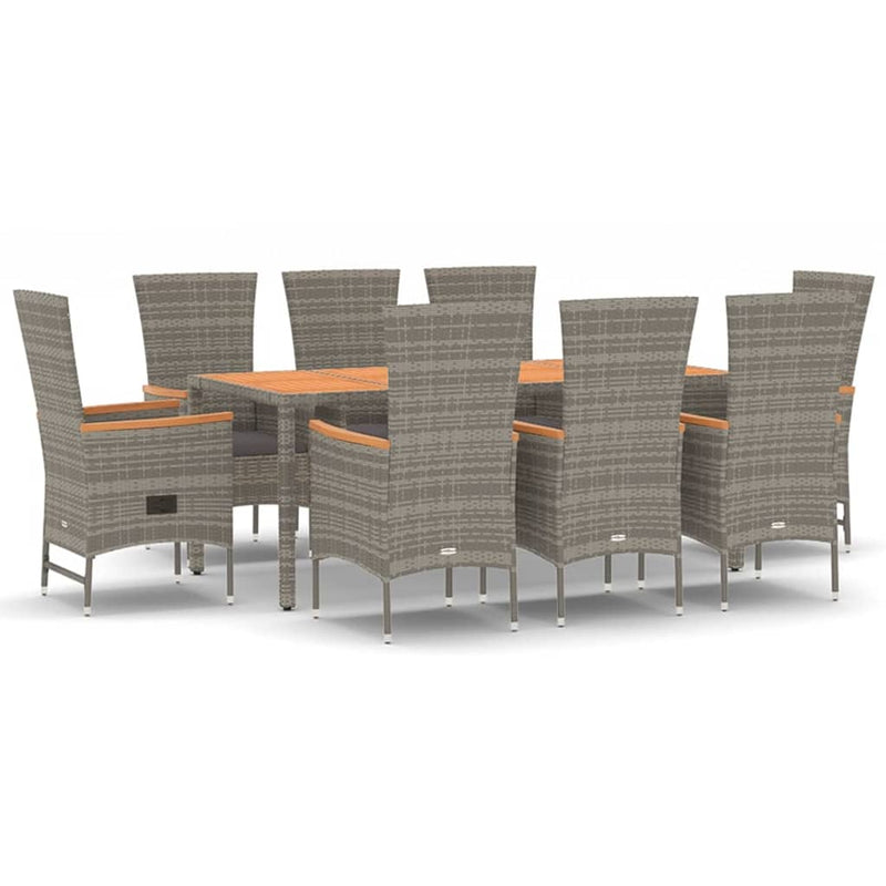 vidaXL 7 Piece Garden Dining Set with Cushions Grey Poly Rattan