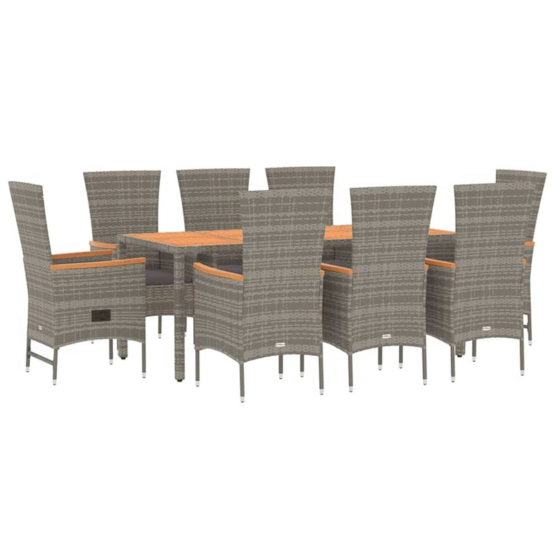 vidaXL 7 Piece Garden Dining Set with Cushions Grey Poly Rattan