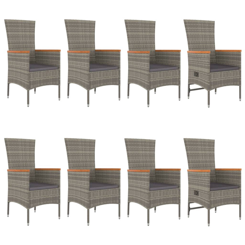 vidaXL 7 Piece Garden Dining Set with Cushions Grey Poly Rattan