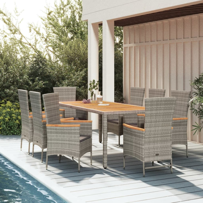 vidaXL 7 Piece Garden Dining Set with Cushions Grey Poly Rattan