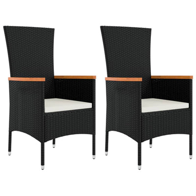 vidaXL 3 Piece Garden Lounge Set Black Poly Rattan&Solid Wood Acacia