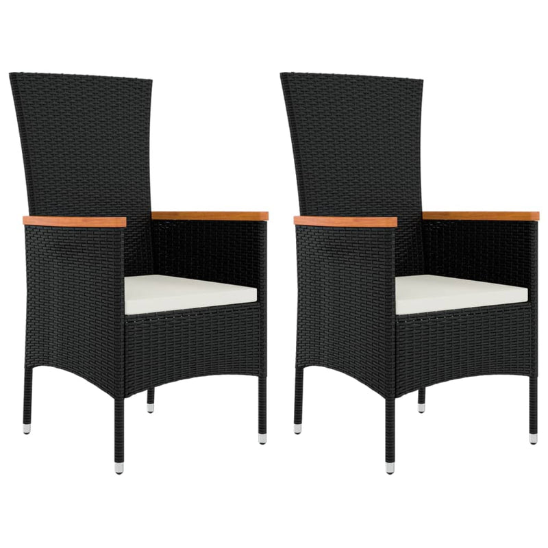 vidaXL 3 Piece Garden Lounge Set Black Poly Rattan&Solid Wood Acacia