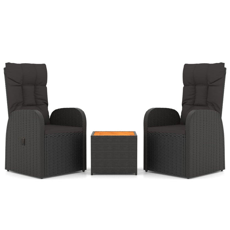 vidaXL 3 Piece Garden Lounge Set Black Poly Rattan&Solid Wood Acacia
