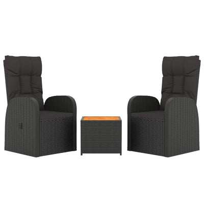 vidaXL 3 Piece Garden Lounge Set Black Poly Rattan&Solid Wood Acacia