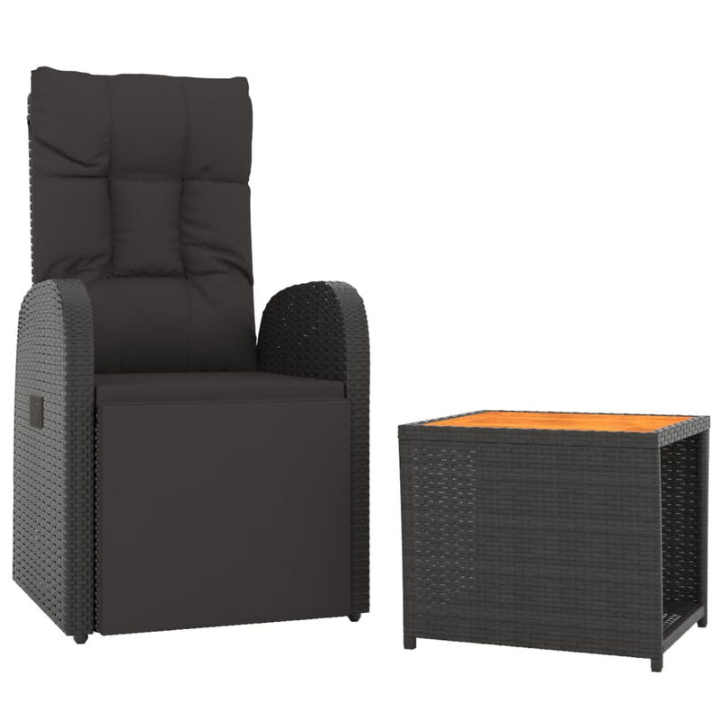 vidaXL 2 Piece Garden Lounge Set Black Poly Rattan&Solid Wood Acacia