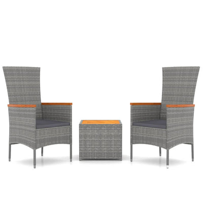 vidaXL 3 Piece Garden Lounge Set Grey Poly Rattan&Solid Wood Acacia