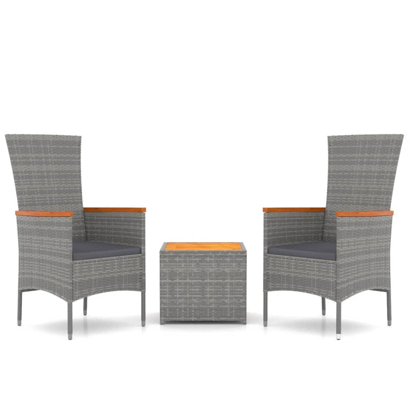 vidaXL 3 Piece Garden Lounge Set Grey Poly Rattan&Solid Wood Acacia