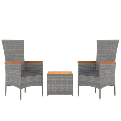 vidaXL 3 Piece Garden Lounge Set Grey Poly Rattan&Solid Wood Acacia