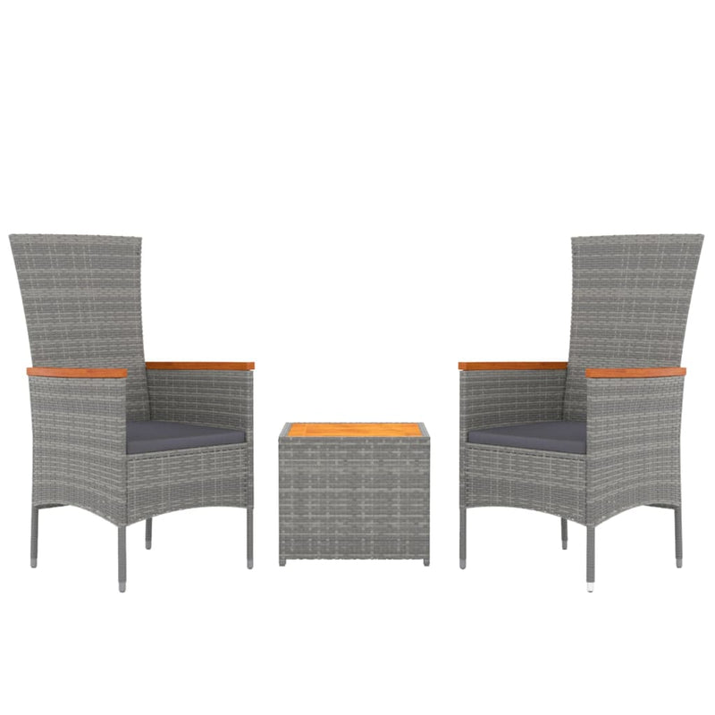 vidaXL 3 Piece Garden Lounge Set Grey Poly Rattan&Solid Wood Acacia
