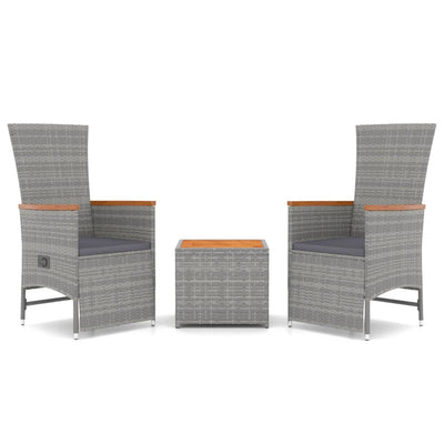 vidaXL 3 Piece Garden Lounge Set Grey Poly Rattan&Solid Wood Acacia