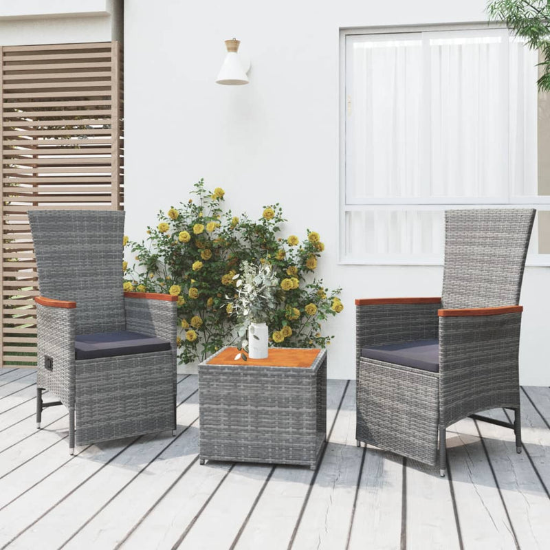 vidaXL 3 Piece Garden Lounge Set Grey Poly Rattan&Solid Wood Acacia
